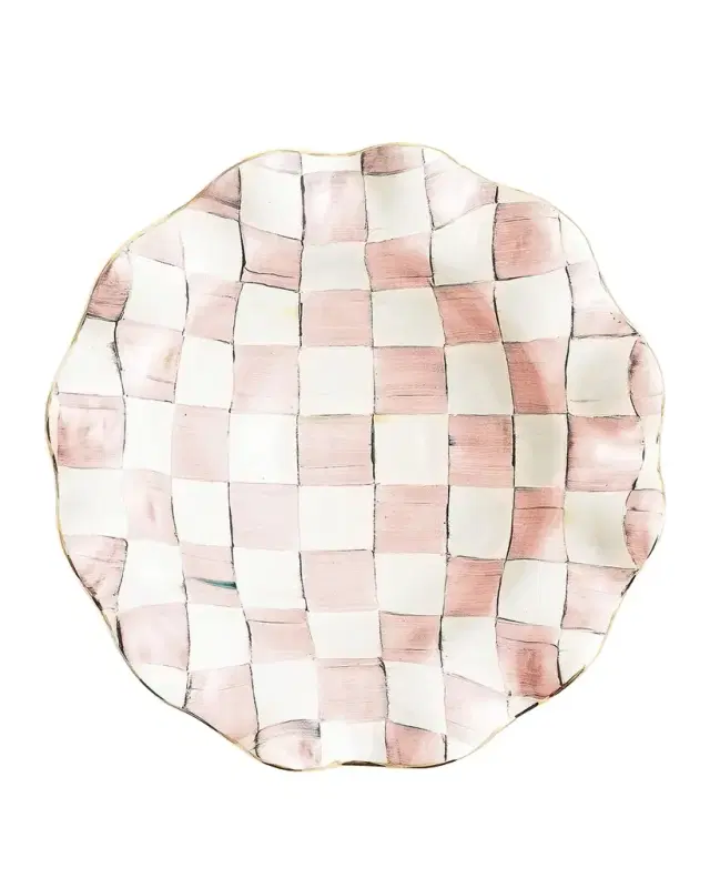 Rosy Check Ceramic Fluted Serving Bowl