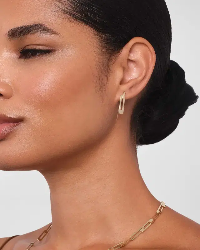 Laser Open Interlocking Rectangle Hooked on Hoop Earrings