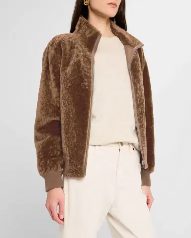 Gorski Reversible Textured Shearling Lamb Bomber Jacket | Thumbnail 4