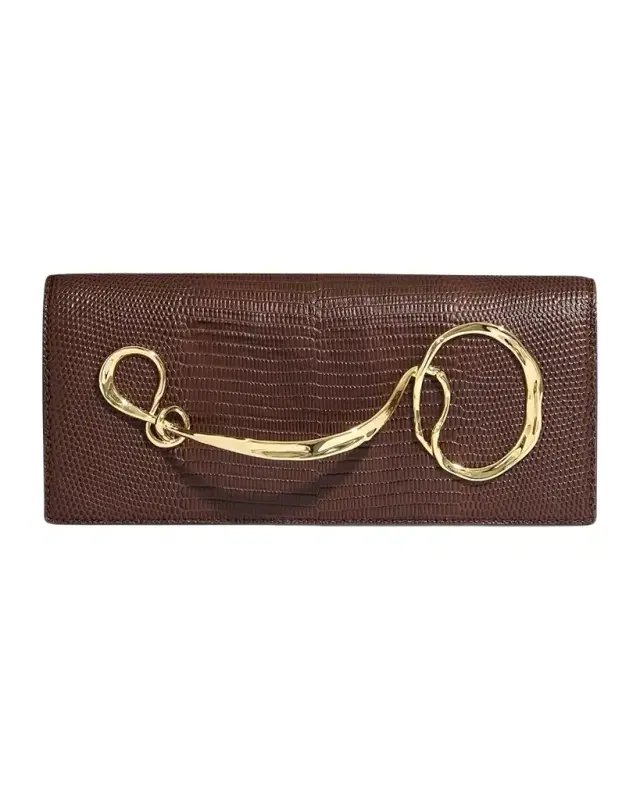 Twisted Lizard-Embossed Leather Clutch Bag