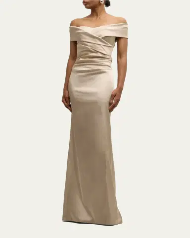 Rickie Freeman for Teri Jon Pleated Off-Shoulder Satin Column Gown | Thumbnail 6 Rickie Freeman for Teri Jon Pleated Off-Shoulder Satin Column Gown | Thumbnail 6