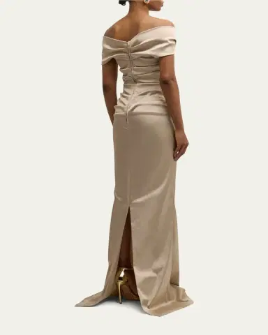 Rickie Freeman for Teri Jon Pleated Off-Shoulder Satin Column Gown | Thumbnail 8 Rickie Freeman for Teri Jon Pleated Off-Shoulder Satin Column Gown | Thumbnail 8