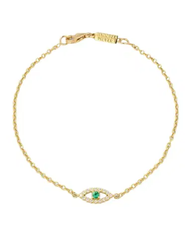 Jennifer Meyer Mini Diamond Open Evil Eye Bracelet with Emerald Center | Thumbnail 1