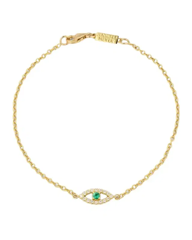 Mini Diamond Open Evil Eye Bracelet with Emerald Center