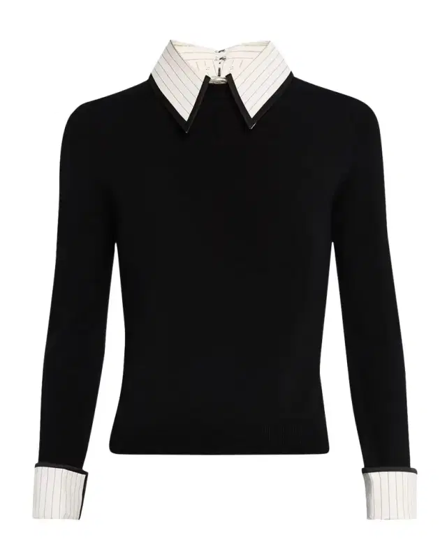 ALICE + OLIVIA Porla Pinstripe Collared Sweater