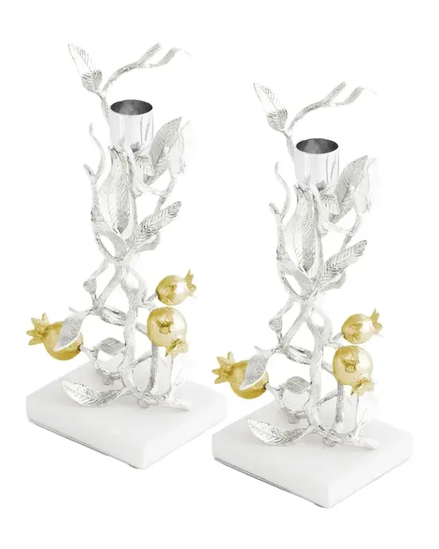 Michael Aram Pomegranate Silver & Gold Candleholders with 24K Goldplate, Set of 2