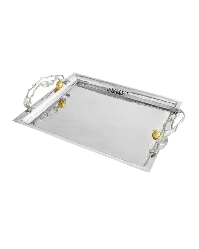 Michael Aram Pomegranate Silver & Gold Serving Tray with 24K Goldplate