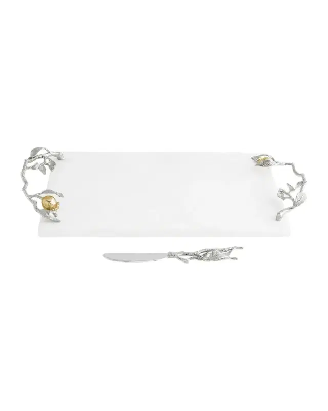 Michael Aram Pomegranate Silver & Gold Cheeseboard with Spreader