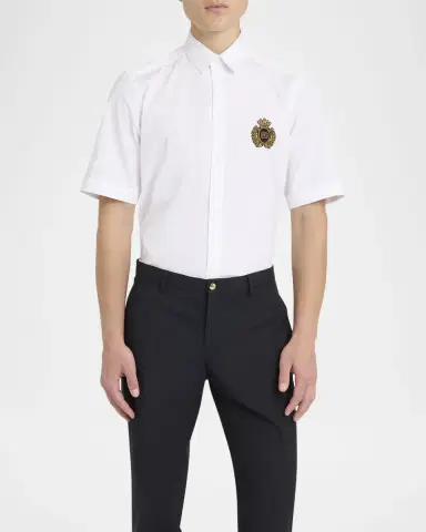Dolce & Gabbana Men's Poplin Crest Patch Sport Shirt | Thumbnail 2
