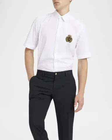 Dolce & Gabbana Men's Poplin Crest Patch Sport Shirt | Thumbnail 4