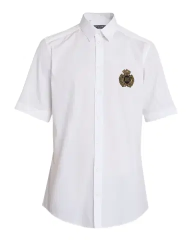 Dolce & Gabbana Men's Poplin Crest Patch Sport Shirt | Thumbnail 1
