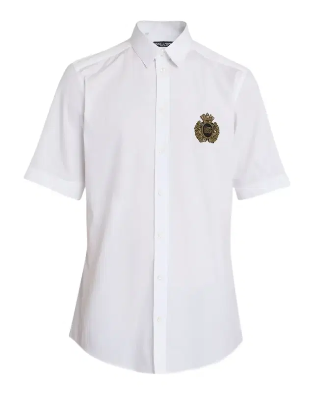 Men 's Poplin Crest Patch Sport Shirt