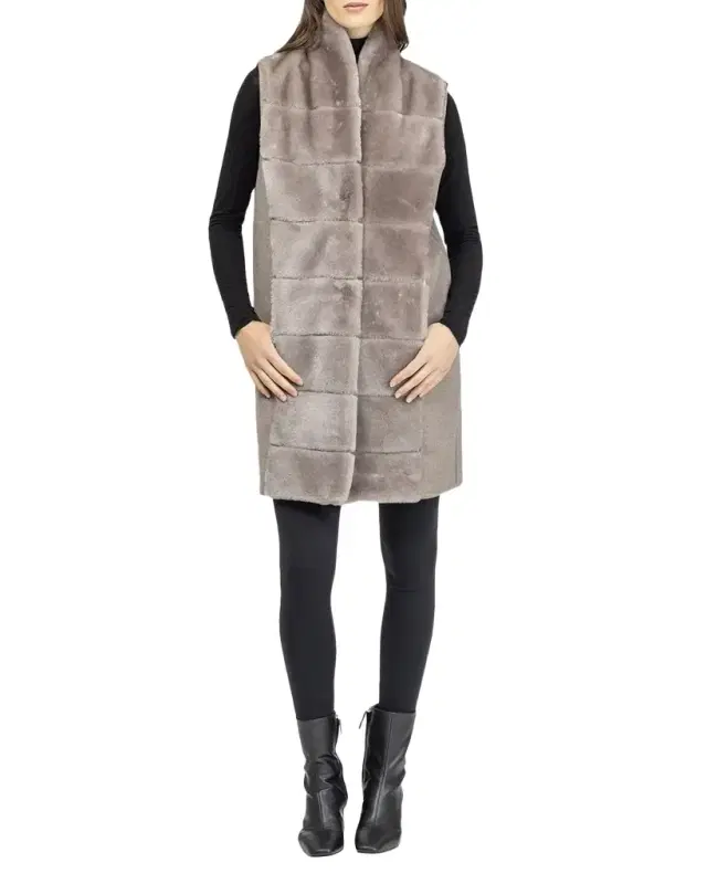Reversible Shearling Lamb Vest with Cashmere-Blend Back