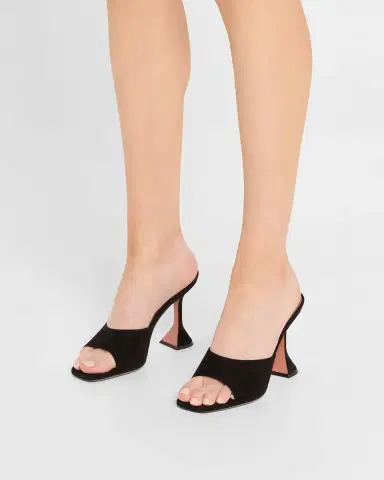Amina Muaddi Lupita Suede Pedestal Mule Sandals | Thumbnail 2 Amina Muaddi Lupita Suede Pedestal Mule Sandals | Thumbnail 2