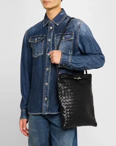 Bottega Veneta Men's Andiamo Intrecciato Leather Flat Messenger Bag | Thumbnail 2