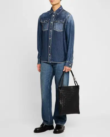 Bottega Veneta Men's Andiamo Intrecciato Leather Flat Messenger Bag | Thumbnail 4