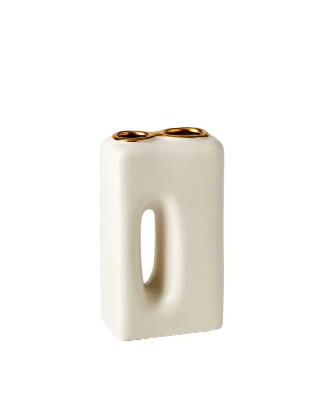 Global Views Oh Yes Matte White/Gold Rim Vase, 6"