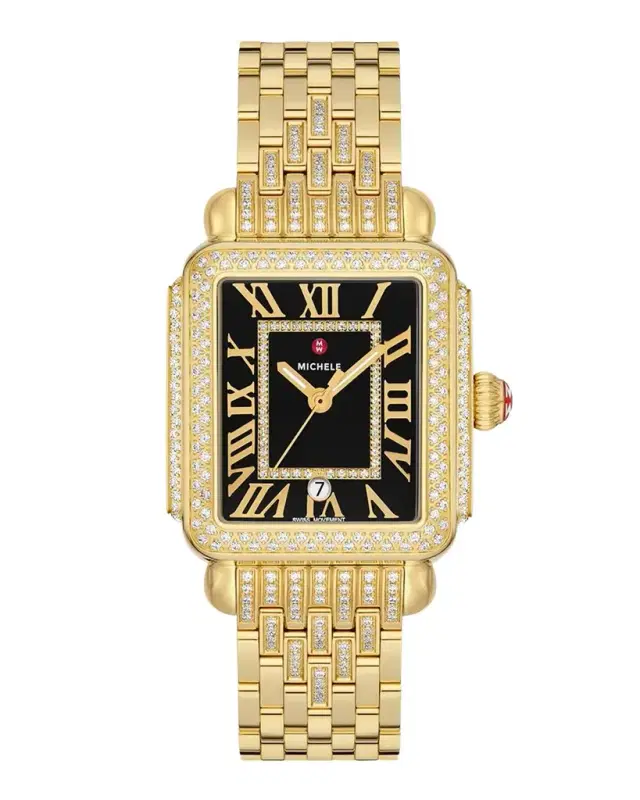 MICHELE Special Edition Deco Madison Noir Dial Gold Diamond Bracelet Watch