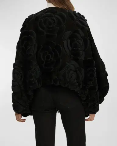Gorski Select Shearling Lamb Floral Embroidered Reversible Jacket | Thumbnail 4 Gorski Select Shearling Lamb Floral Embroidered Reversible Jacket | Thumbnail 4