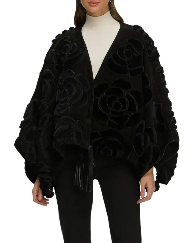 Select Shearling Lamb Floral Embroidered Reversible Jacket