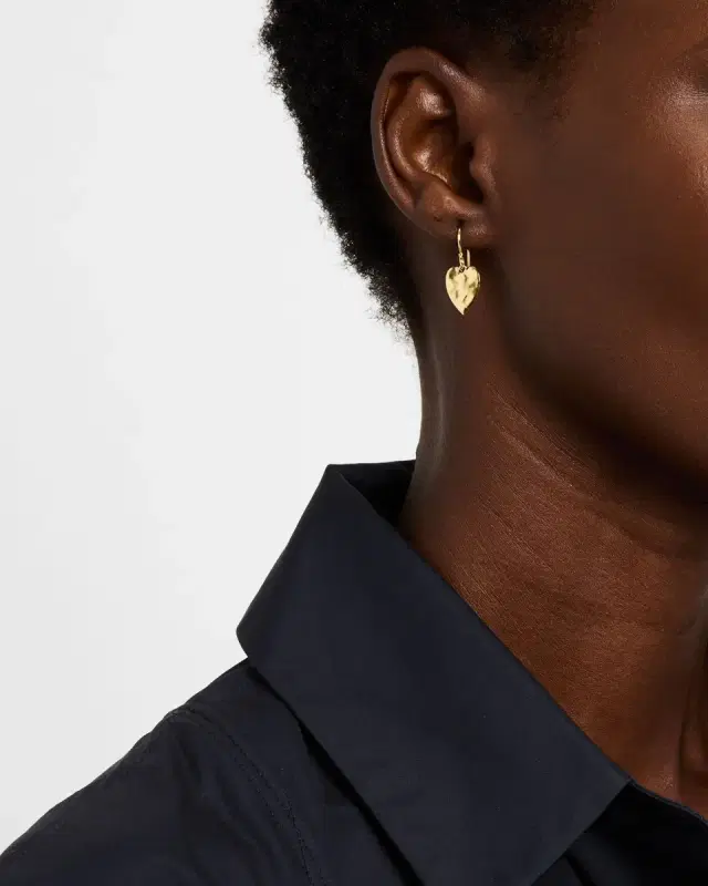Classico Crinkle Mini Heart Shape Drop Earrings in 18K Gold