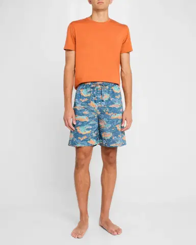 Derek Rose Men's Ledbury Seascape Cotton Lounge Shorts | Thumbnail 2