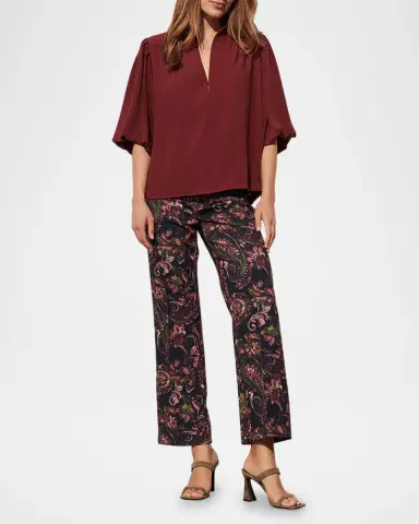 FIGUE Dani Lantern-Sleeve Split-Neck Top | Thumbnail 2 FIGUE Dani Lantern-Sleeve Split-Neck Top | Thumbnail 2
