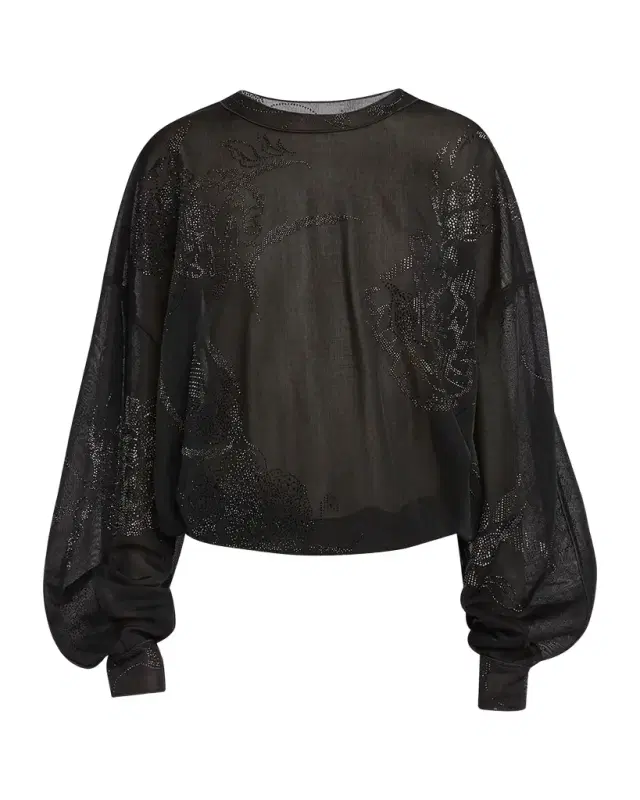 Sheer Jersey Blouse with Swarovski Details