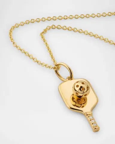 Sydney Evan 14K Yellow Gold Pickleball Charm Necklace with Diamonds | Thumbnail 3