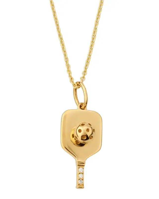 14K Yellow Gold Pickleball Charm Necklace with Diamonds