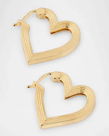 Sydney Evan 14K Gold Fluted Heart Hoop Earrings | Thumbnail 3