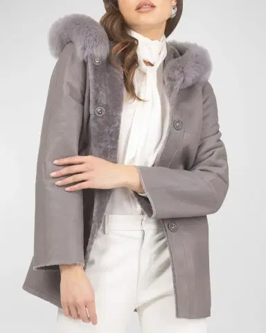 Gorski Reversible Textured Lamb Shearling Parka With Merinillo Lamb Shearling Trim | Thumbnail 5 Gorski Reversible Textured Lamb Shearling Parka With Merinillo Lamb Shearling Trim | Thumbnail 5