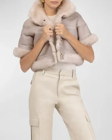 Gorski Reversible Merinillo Lamb Shearling Bolero Jacket With Cropped Sleeves | Thumbnail 14