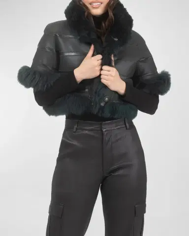 Gorski Reversible Merinillo Lamb Shearling Bolero Jacket With Cropped Sleeves | Thumbnail 27
