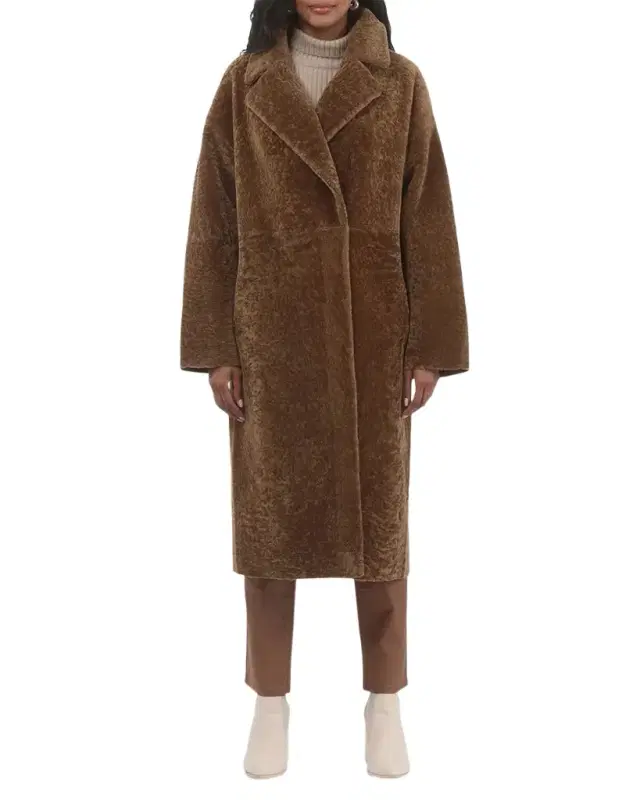 Reversible Textured Lamb Shearling Long Coat