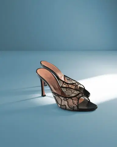 Amina Muaddi Alexa Lace Stiletto Mule Sandals | Thumbnail 3