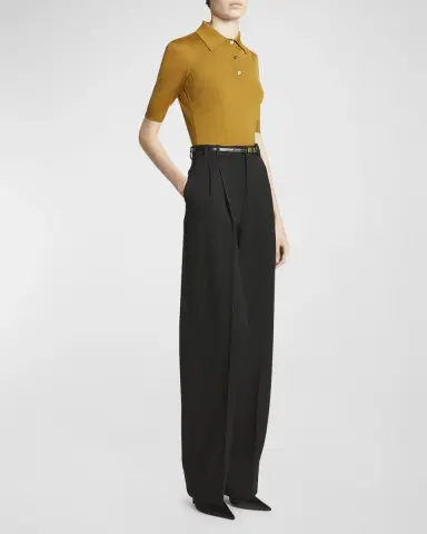 Saint Laurent Short-Sleeve Wool-Cashmere Polo Shirt | Thumbnail 2