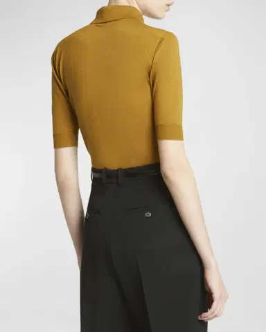 Saint Laurent Short-Sleeve Wool-Cashmere Polo Shirt | Thumbnail 3