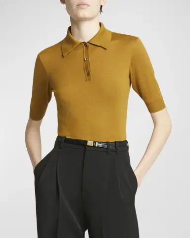 Saint Laurent Short-Sleeve Wool-Cashmere Polo Shirt | Thumbnail 4