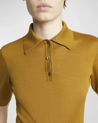 Saint Laurent Short-Sleeve Wool-Cashmere Polo Shirt | Thumbnail 5