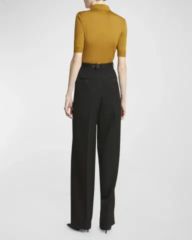 Saint Laurent Short-Sleeve Wool-Cashmere Polo Shirt | Thumbnail 6