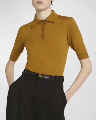 Saint Laurent Short-Sleeve Wool-Cashmere Polo Shirt | Thumbnail 7