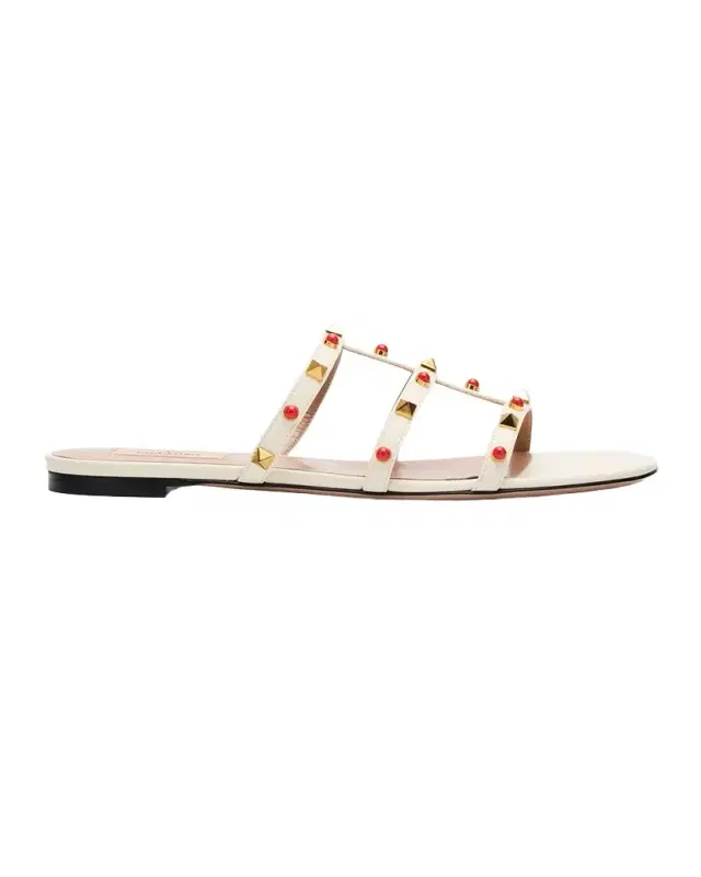 Rockstud Caged Leather Flat Sandals