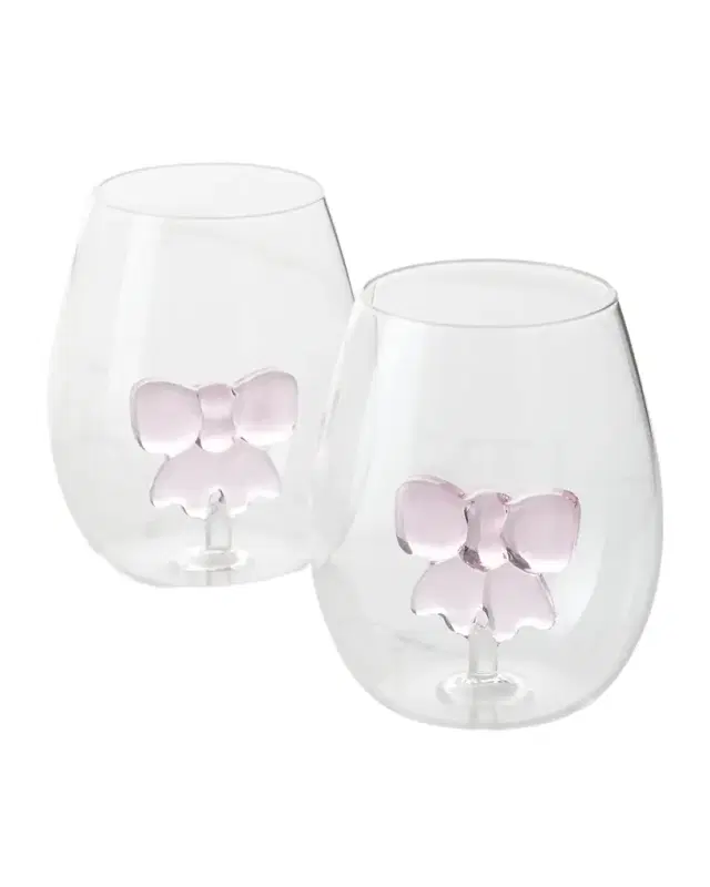 Neiman Marcus Bow Stemless Wine Glasses, Set of 2