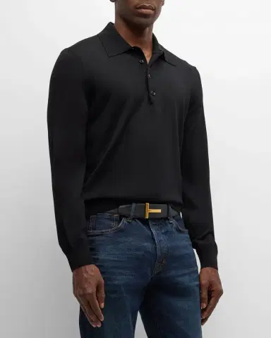Tom Ford Men's Fine-Gauge Wool Polo Sweater | Thumbnail 3