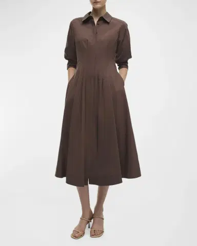 Simkhai Jazz Pintuck 3/4-Sleeve Midi Shirtdress | Thumbnail 2 Simkhai Jazz Pintuck 3/4-Sleeve Midi Shirtdress | Thumbnail 2