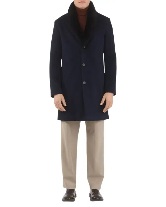 Gorski Men 's Loro Piana Cashmere Short Coat with Detachable Lamb Shearling Collar
