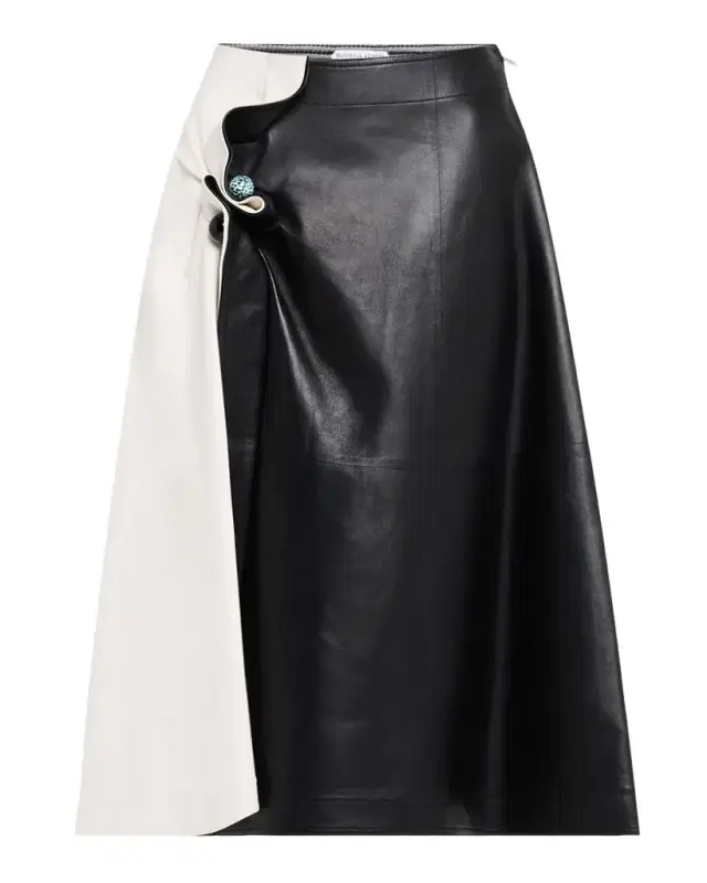 Colorblock Leather Gathered Midi Skirt