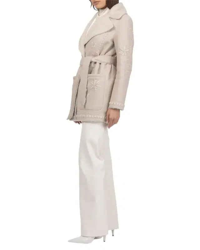 Embroidered Lamb Shearling Wrap Jacket