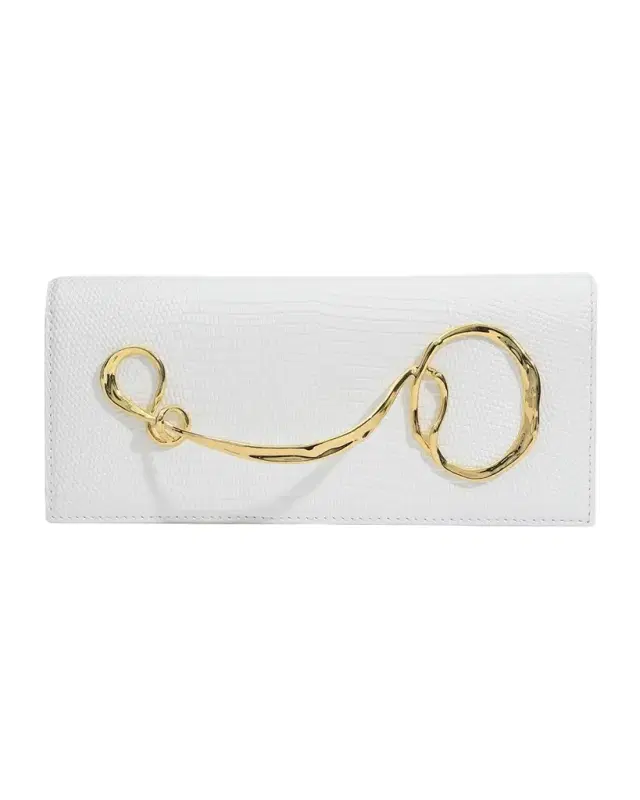 Lizard-Embossed Leather Clutch Bag with Side Handle